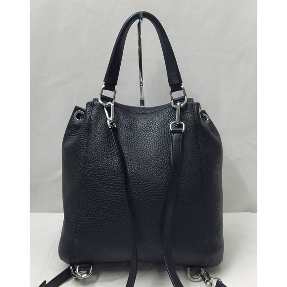 Michael Kors Viv Black Pebbled Leather Top Handle Drawstring Zipper Backpack - Picture 2 of 16